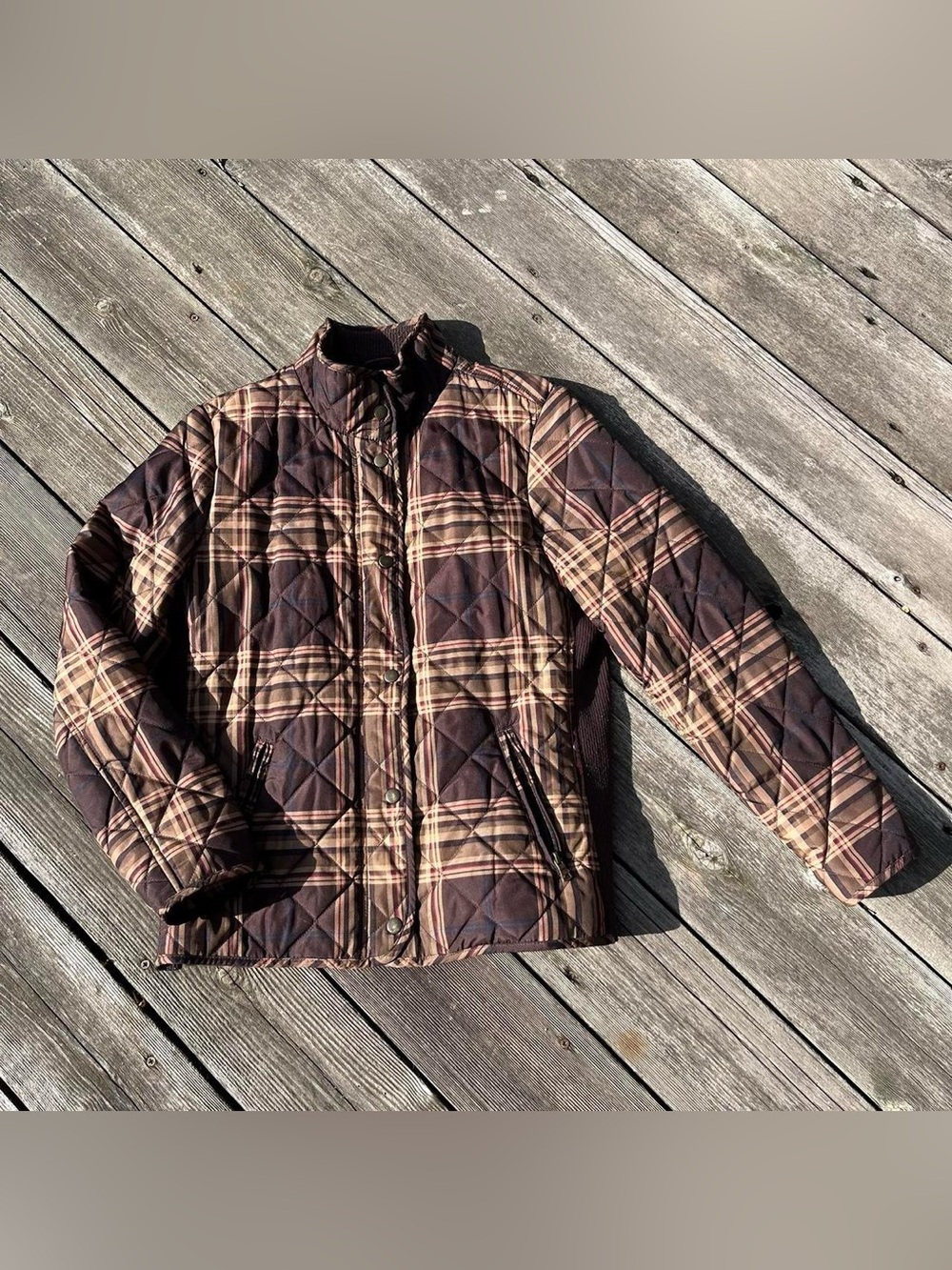 Coldwater Creek brown plaid quilted zip up jacket